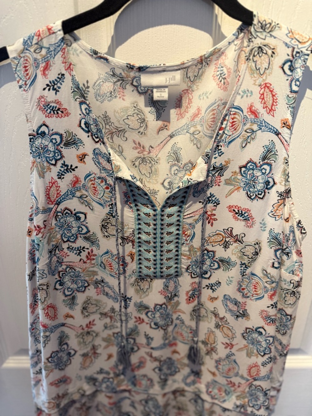 J Jill Womens Tunic Tank S Petite White Blue Orange Paisley Sleeveless Top - Picture 2 of 8